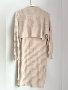 SHEIN Cream Ribbed Knit Turtleneck Sweater Dress